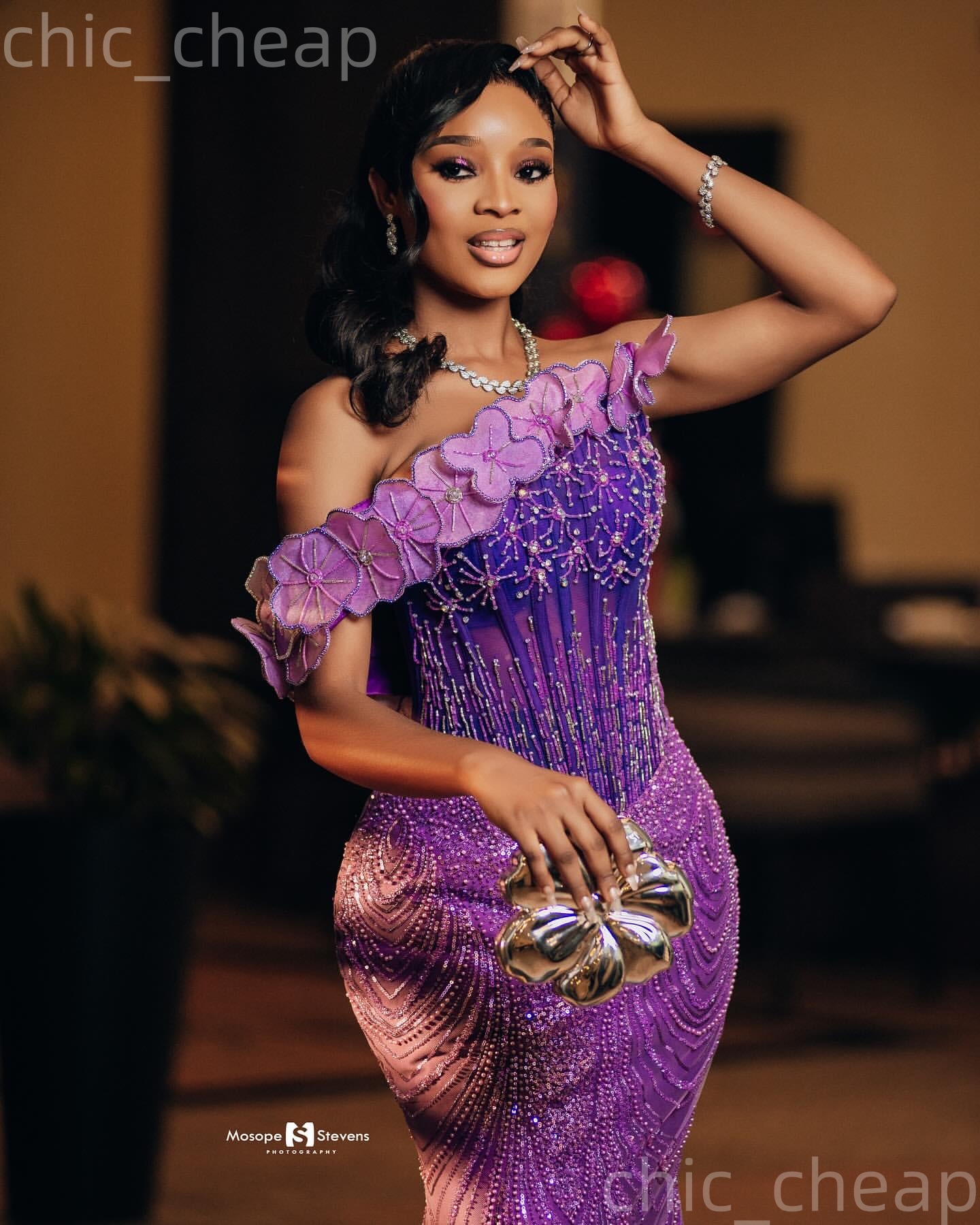 Aso Ebi Purple Prom Dress 2026 Mermaid Prom Dress Flowers Crystals Beaded Evening Dresses For Black Women Birthday Party Formal Receiption Gowns Dress