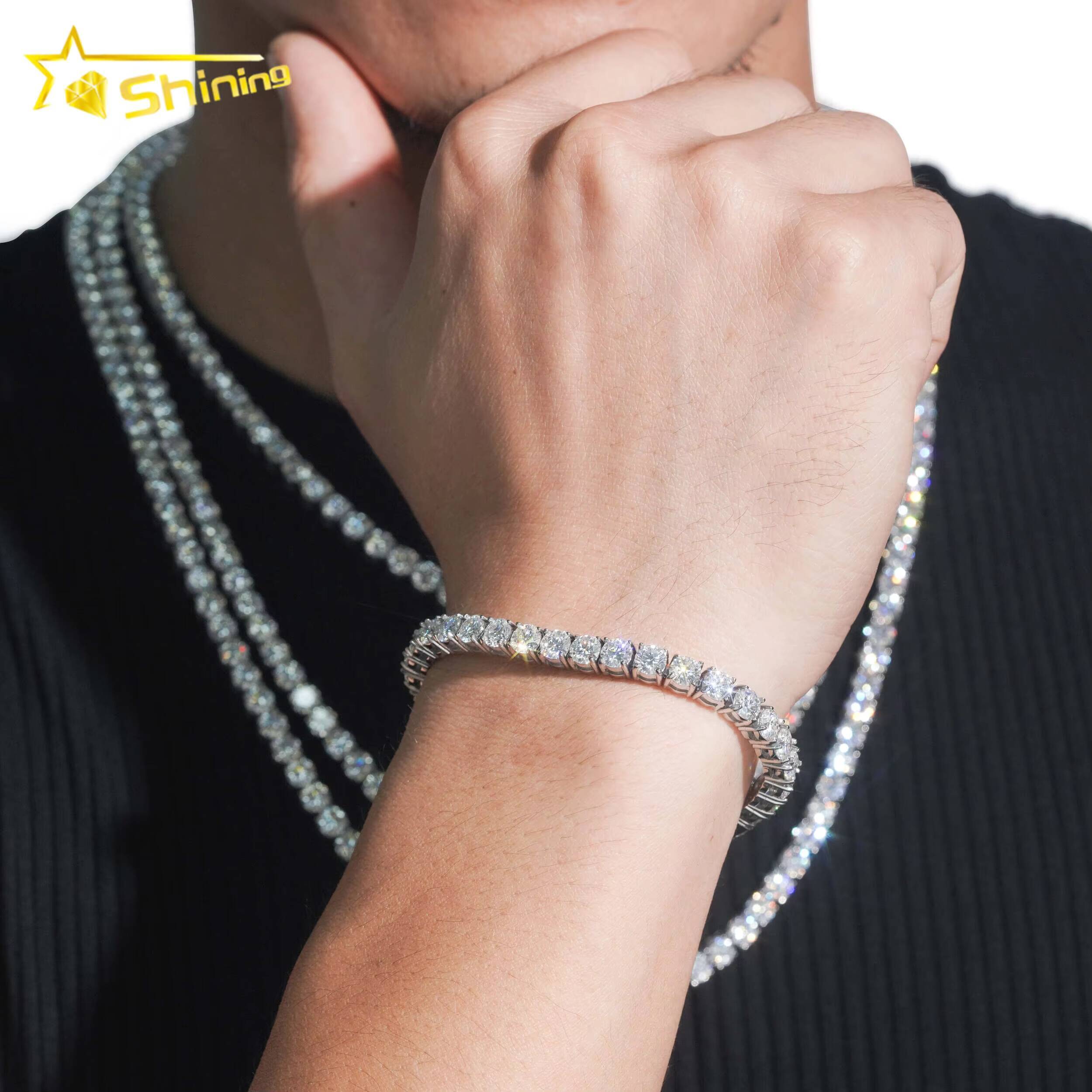 Trendy fashion style full diamond cut test 925 silver hip hop 5mm moissanite tennis chain