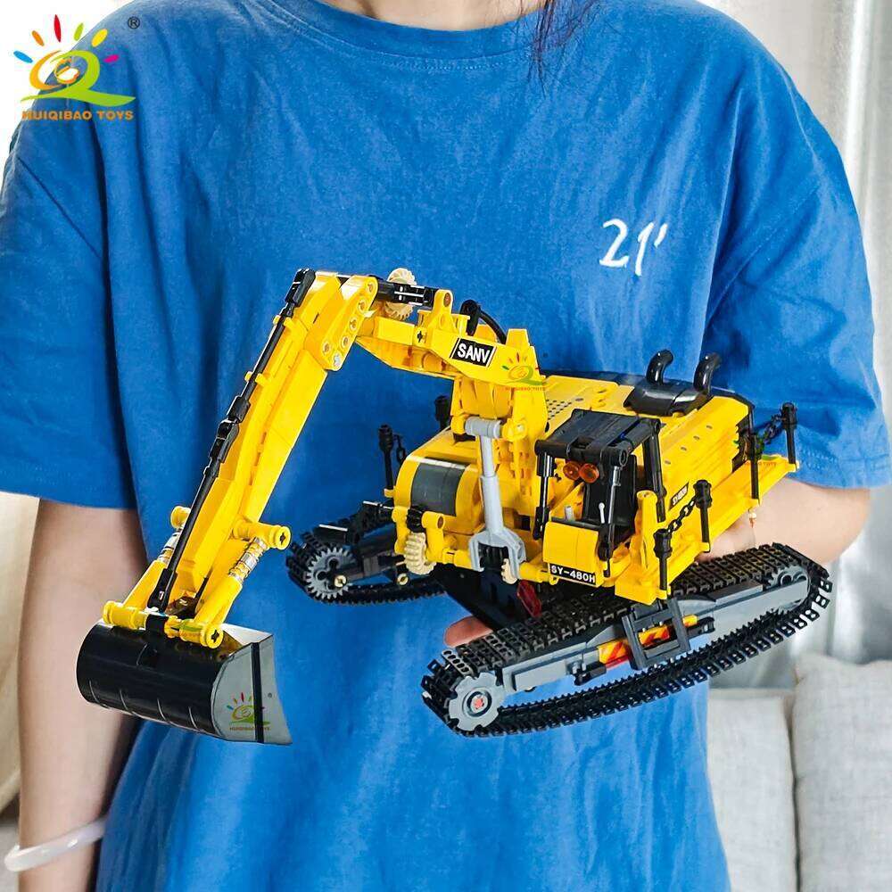 HUIQIBAO MOC Engineering Excavator Crane Truck Building Blocks Vehicle Car Bricks City Construction Toys For Children Boys Z260306