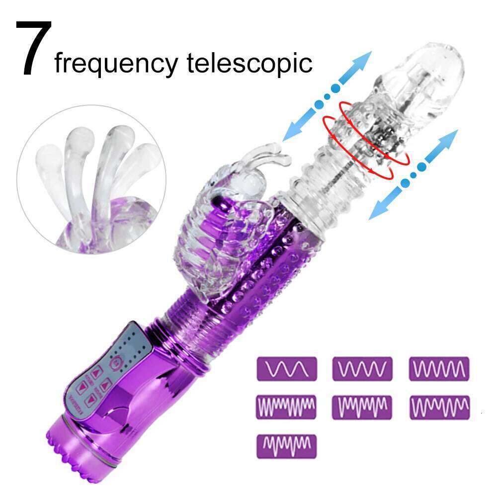 Telescopic Rotation Dildo Rabbit Vibrator G Spot Vagina Massager Clitoris Stimulator Female Masturbator Sex Toys For Women W260305