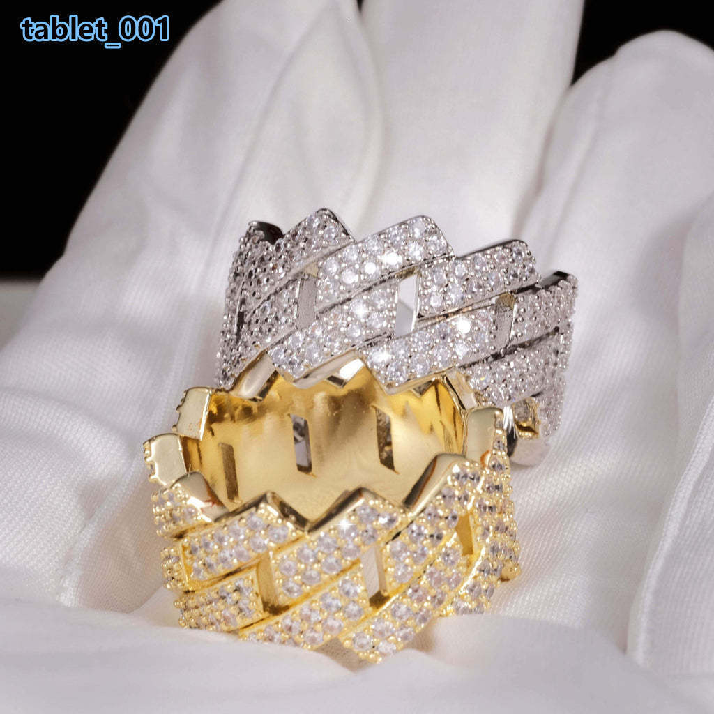 Wholesale Moissanite Ring Mens Stackable Iced Out Hip Hop 14mm 925 Silver Jewelry Vvs Moissanite Cuban Ring