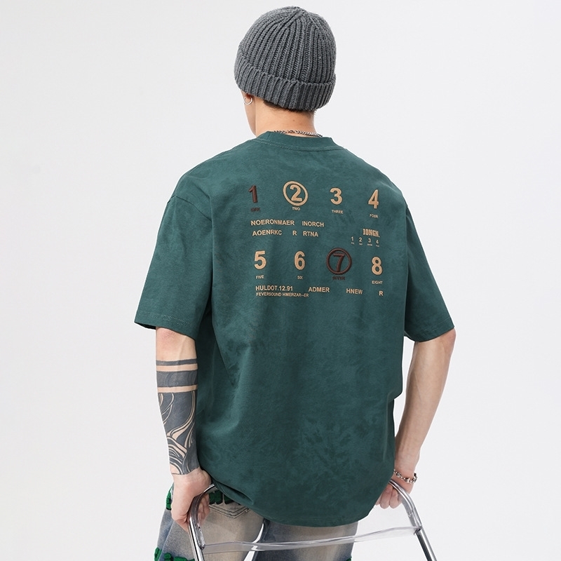 Men's short-sleeved T-shirt with letter print summer trendy brand plus size New style loose-fitting short sleeves, men's embroidered T-shirt