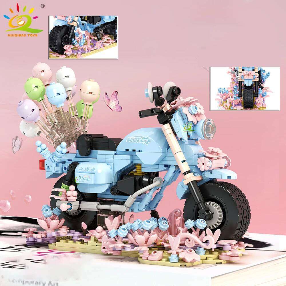 HUIQIBAO MOC Balloon Motorcycle Model Building Block Motorbike Car Brick Toy Home Desk DIY Decoration Assemble Game for Children Z260306