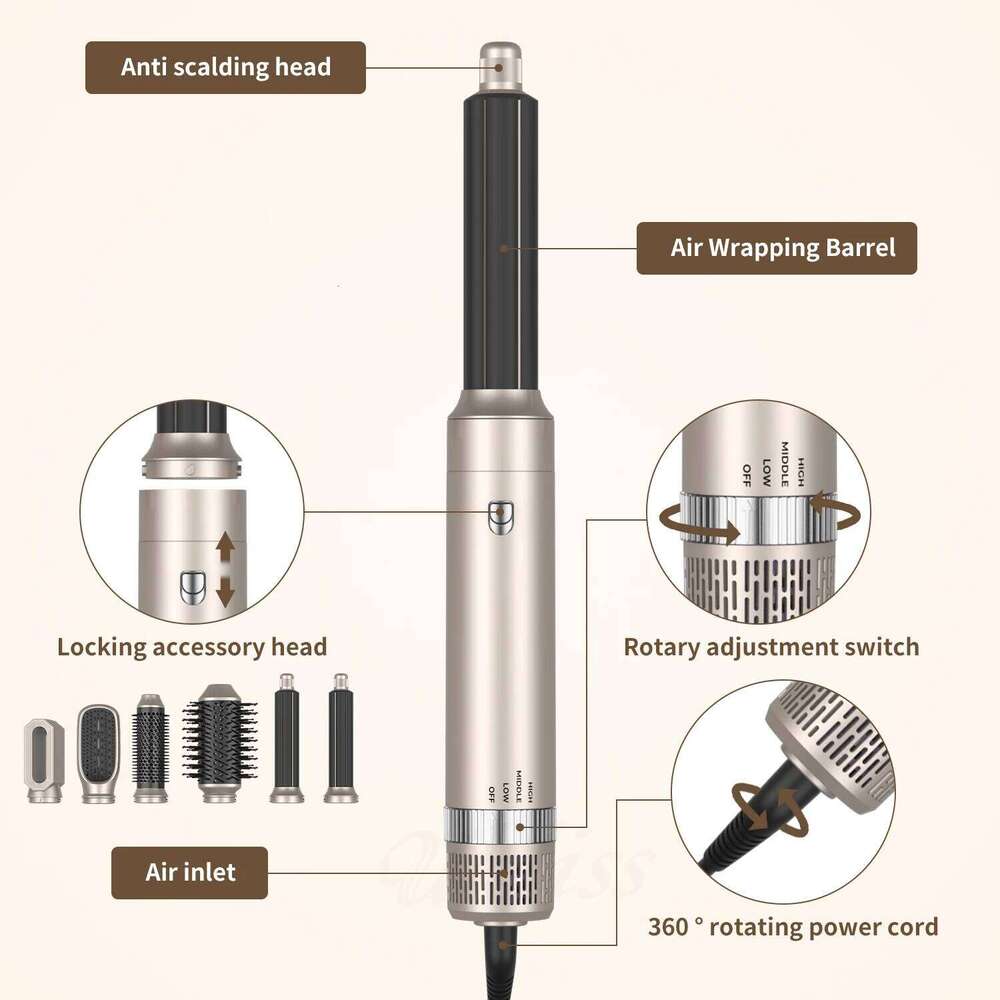 5 In 1 Dryer Brush Electric Hot Air Straightener Multi Hair Styling Blowing Comb Rotating Curling Iron Set Professional 26Y0306
