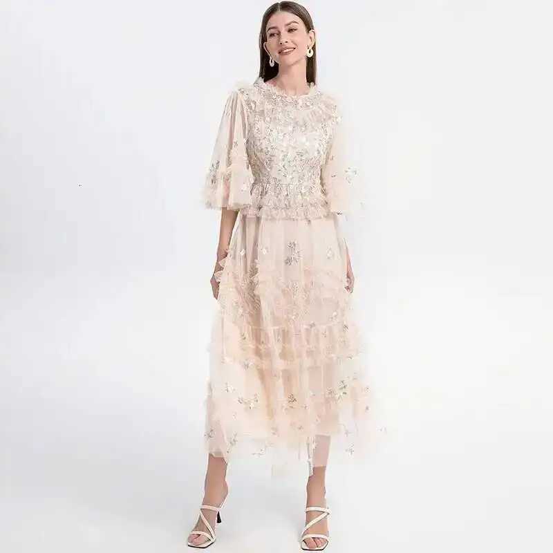 Runway Luxury Long Dresses Women 2026 Summer Holiday Embroidery Flower Ruffles Midi Party Evening Dress Lady Prom Vestidos X260306