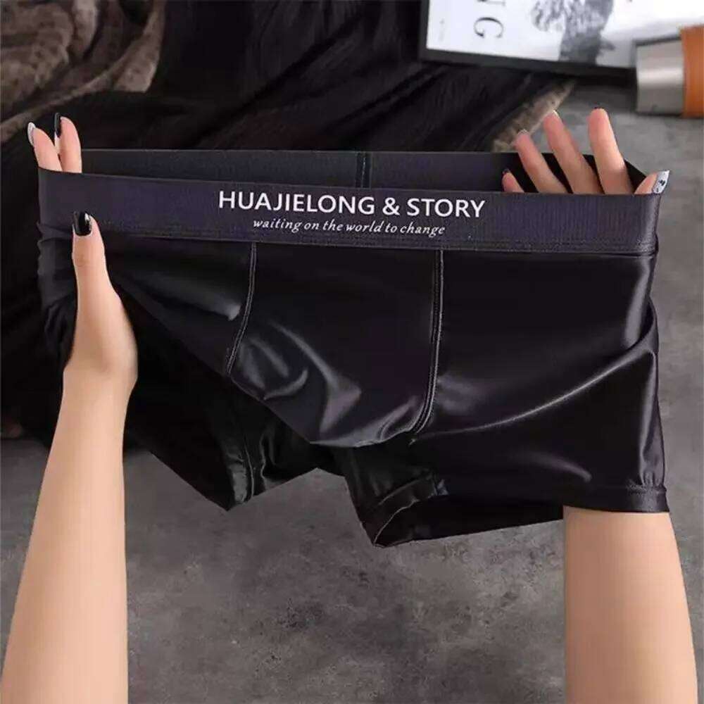 1/3Pcs Breathable Thin Satin Boxer Briefs Seamless Mid Waist Ice Silk Boxers Underpants Smooth Underwear for Men Daily