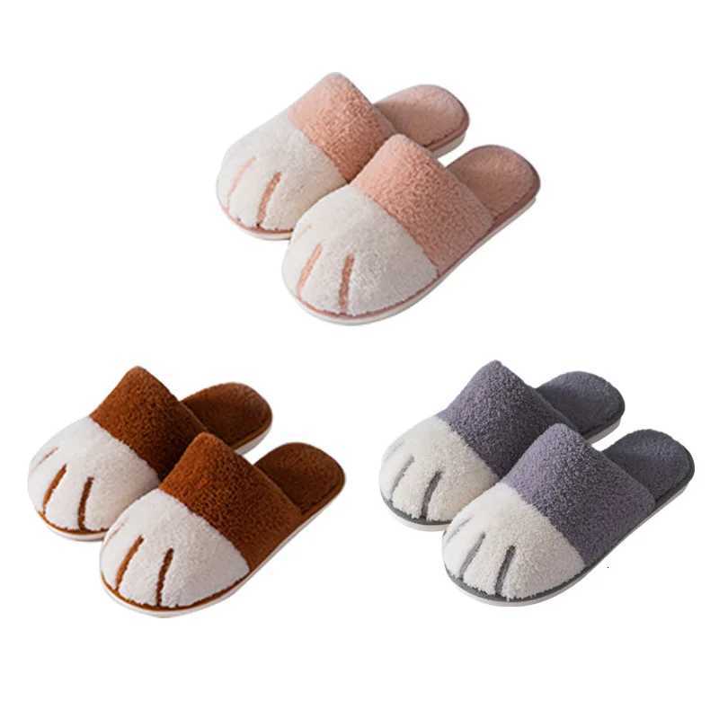 New Womens Winter Plush Slippers Cute Cat Paw Design Slippers Home Bedroom Indoor Shoes Mens Warm Comfortable Cotton Slippers S260305