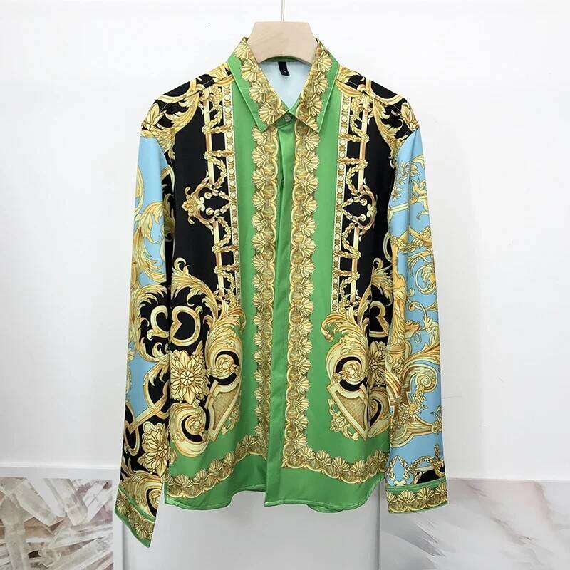 Casual Gold Retro Print Summer 3D Printed Lapel Men's And Women's Fashion Shirt Long Sleeve