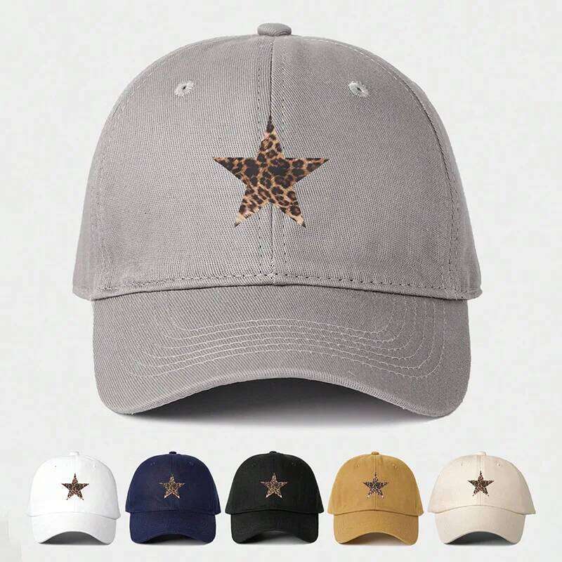 Leopard Print Star Soft Cotton Baseball Cap Unisex Adjustable Casual Dad Hats Perfect For Outdoor Active fishing Travel Headwear Y260304