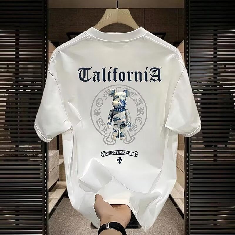 High-quality men's short-sleeved T-shirt American casual style summer round neck printed breathable versatile top