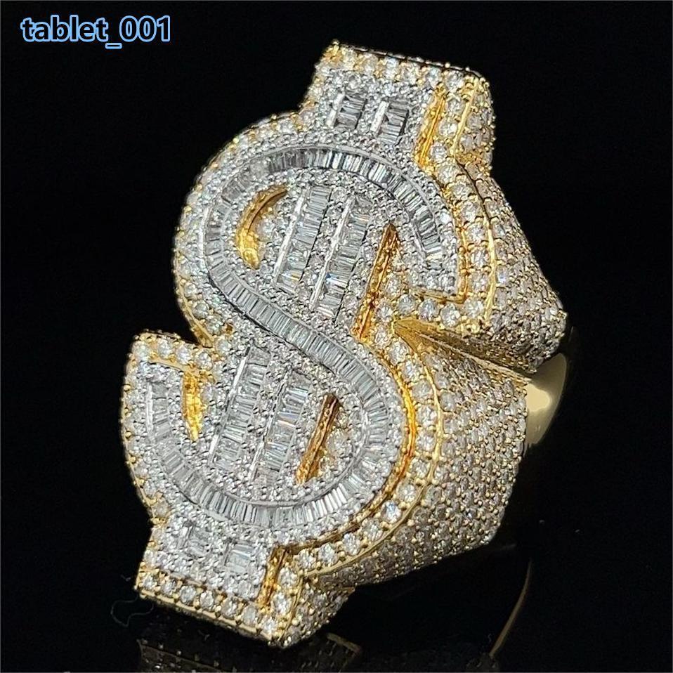 Hot Sale Custom Hip Hop Men Ring Money Be Rich Baguette Cut Gold Plated 925 Sterling Silver Vvs Moissanite Ring