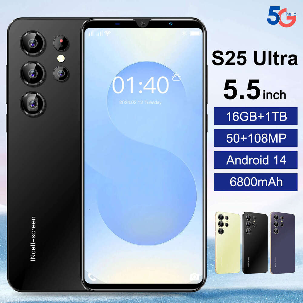 2026 New S25 Ultra Mobile Phone 5.5inch HD Waterdrop Display 16+1TB Large Memory Android Smartphone Wholesale SANNAING