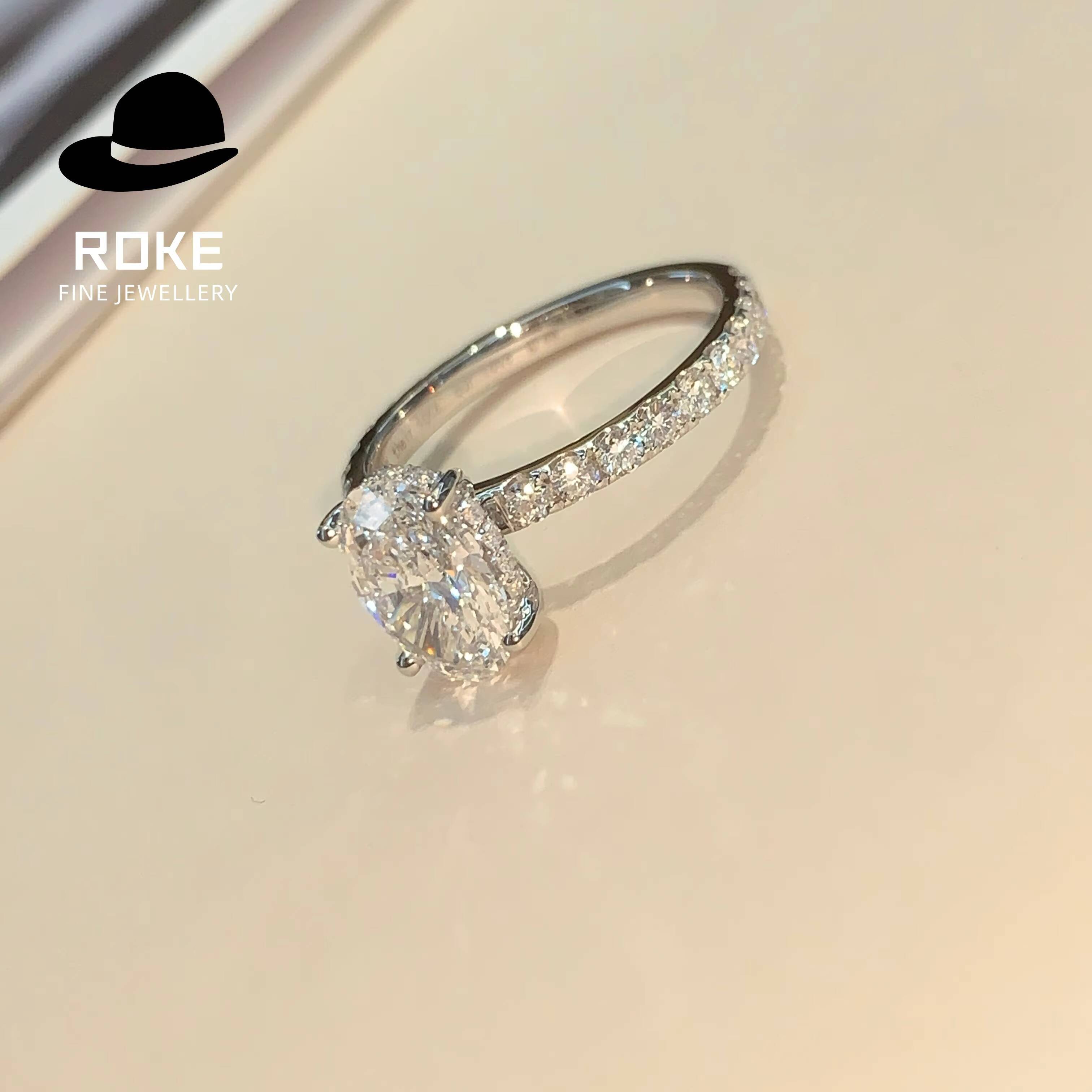 9K-18K Gold Oval Lab Diamond Ring Set 1-5ct IGI/GIA Certified - Bridal Wedding Jewelry