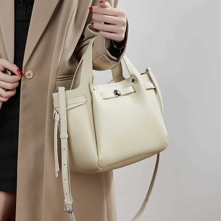 Burminsa Cowhide Genuine Leather Bucket Soft Shoulder Bags For Women 2026 Designer Crossbody Totes Work Ladies Handbags H260306