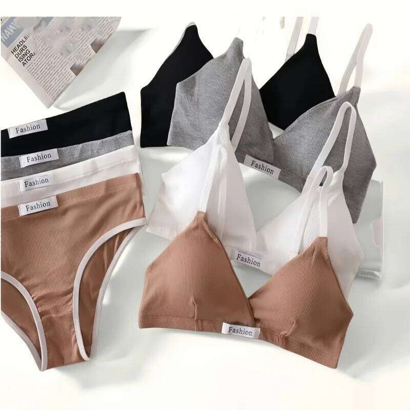 Women Seamless Bra V-neck Non-wire Bras Low Waist Panties Sexy Lingerie Sport Comfort Female Underwear Set