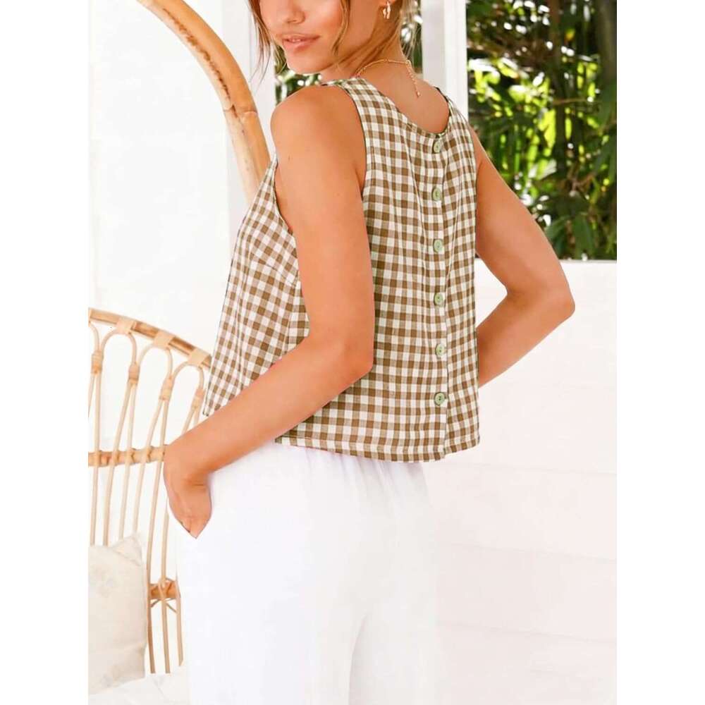 Womens Gingham Crop Tank Designer Tops 2026 Spring Summer Sleeveless Vest Top
