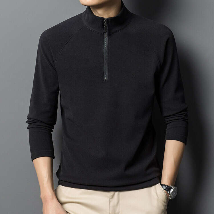 Double-sided velvet half-high collar zip-up sweatshirt for men, winter thickened warm solid color base shirt, men's long-sleeve T-shirt