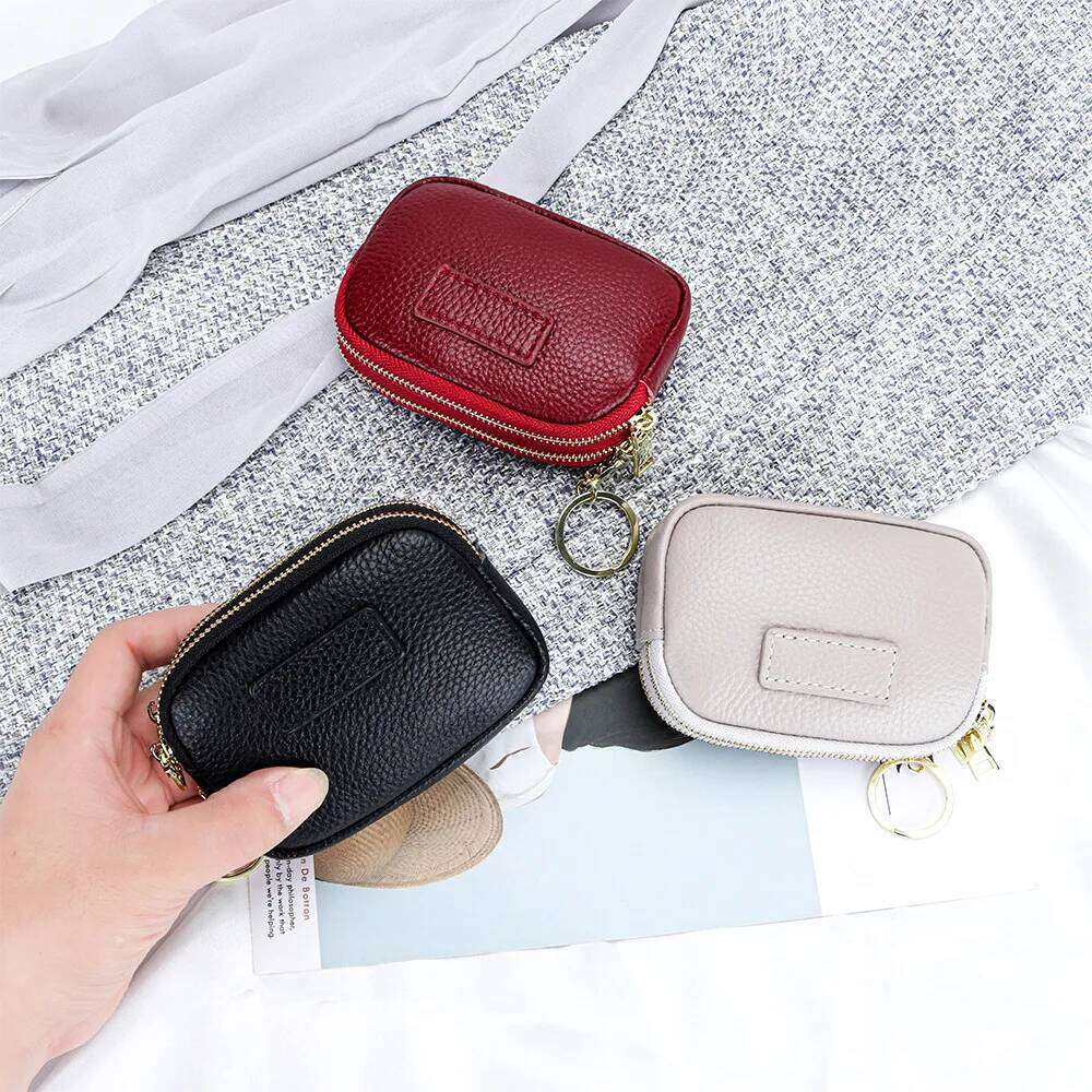2025 Hot Sale Genuine Leather Women New Mini Coin Purse Double Layer Zipper Keychain Portable Lipstick Organizer Wallet for Lady C260304