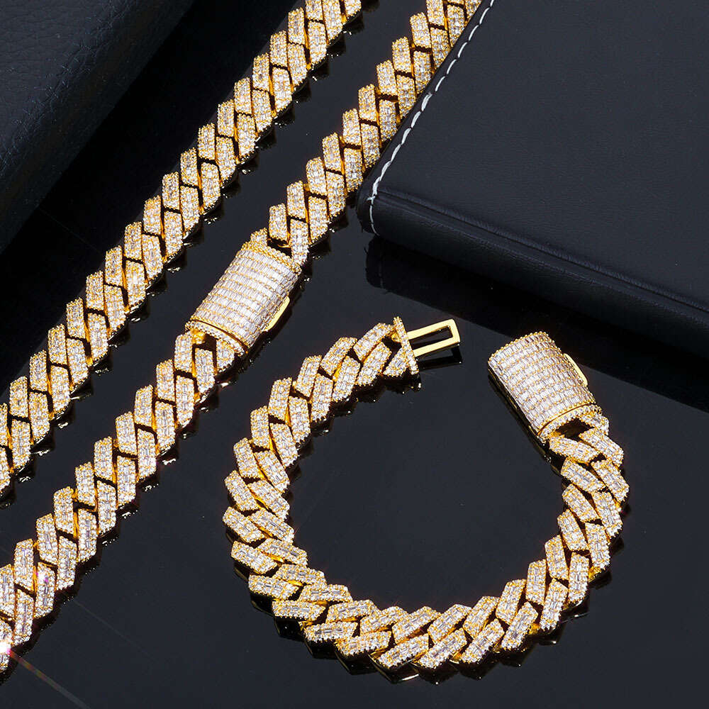 European and American hip-hop 14mm diamond-shaped Cuban chain mixed with T-shaped men's trendy high-quality zircon bracelet, custom-made