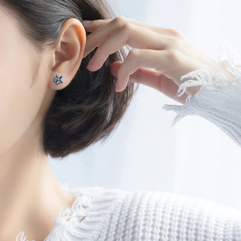 Modian Exquisite Blue Flower Plant Square Zircon Jewelry For Women Real 925 Sterling Silver Fashion Female Stud Earrings 260303