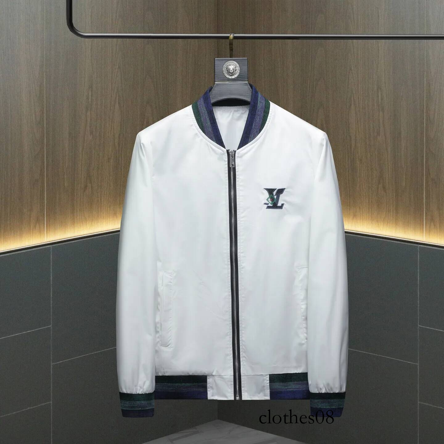 Men's Baseball Collar Embroidered Jaet Premium Casual Faion Outerwear Long Sve Thermal Polyester Fibre Spring Autumn