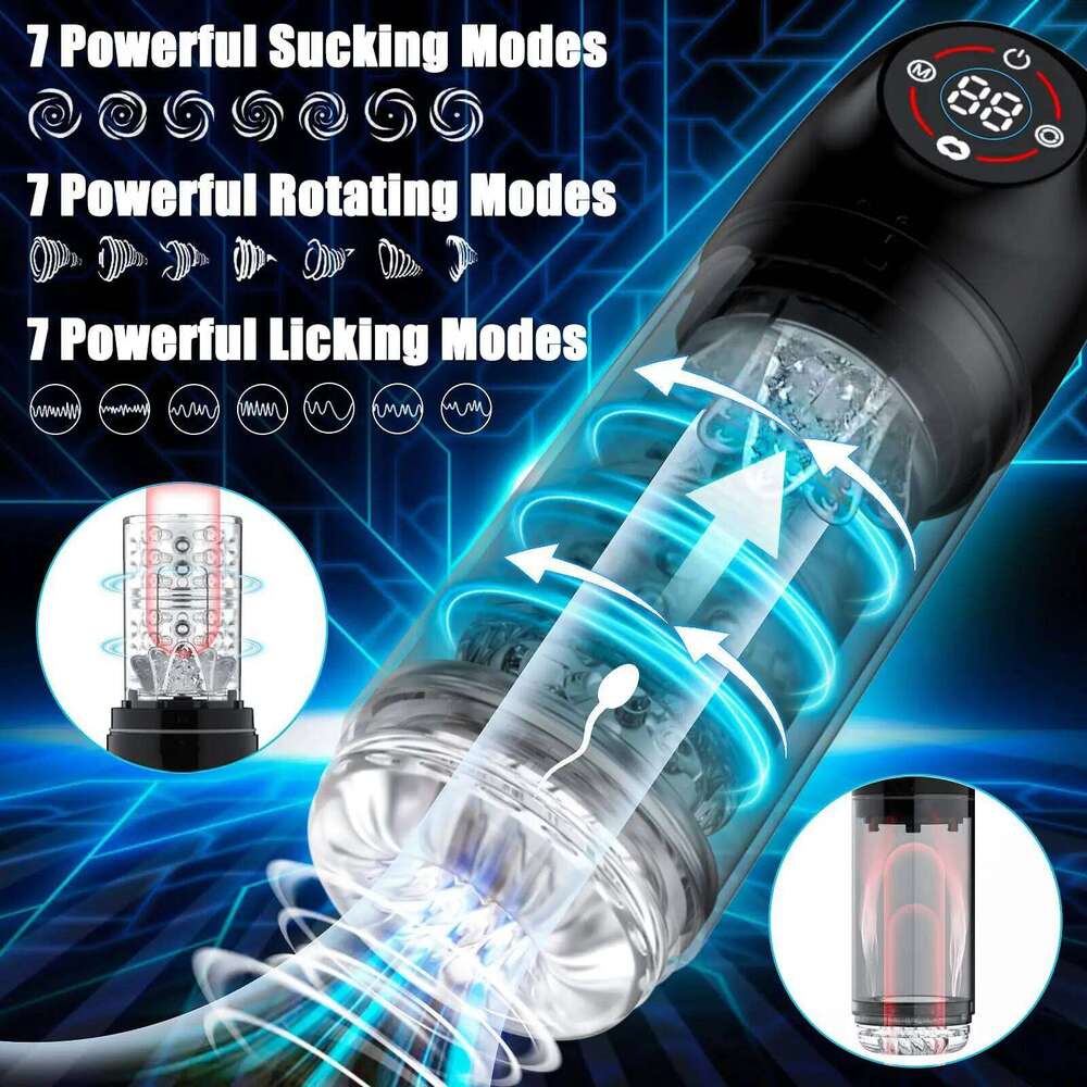 Automatic Male Masturbator Sex Toys for Men Penis Pump Blowjob Machine with 7 Rotating Sucking & Licking Modes Pocket Pussy W260305
