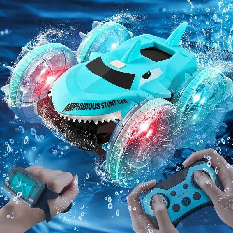 Rc Car Vehicle Gesture Sensing Double-Sided Stunt Shark Amphibious Remote Control Cars with Light Toys for Boys Gifts C260305