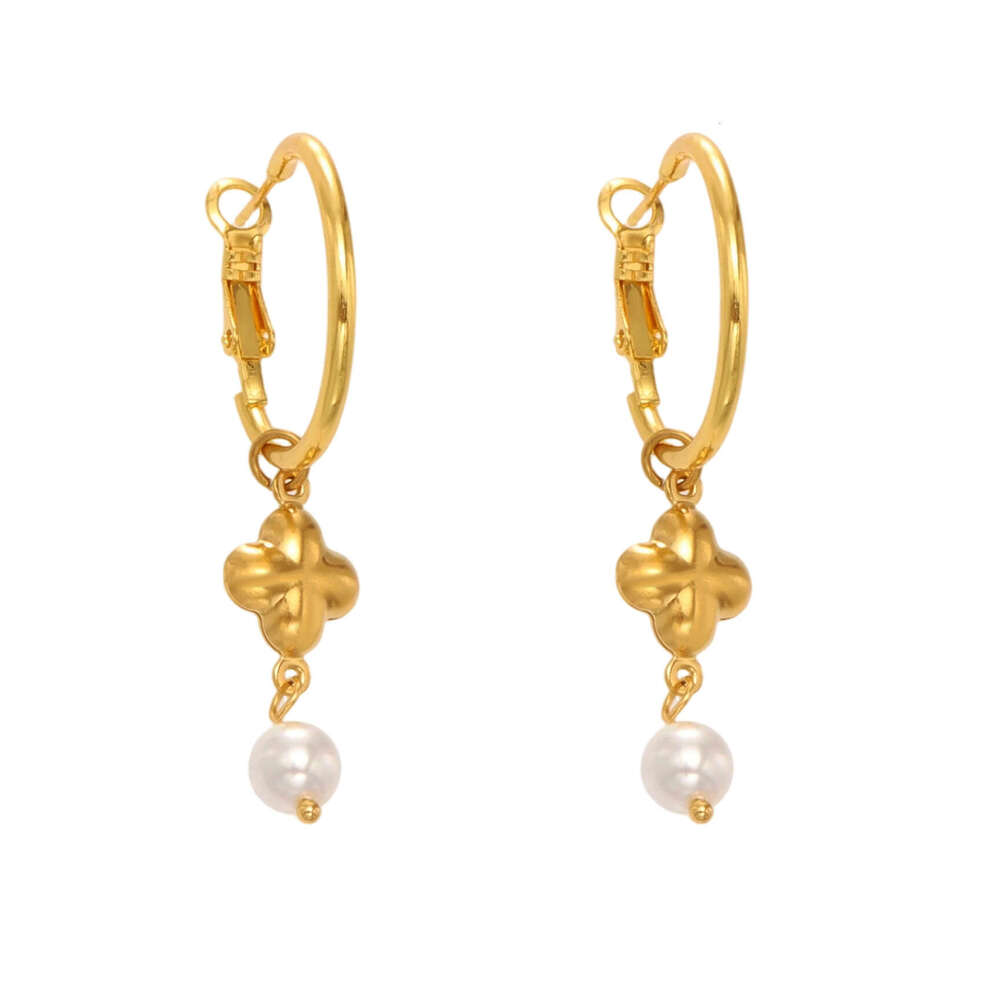 INS Style Stainless Steel 18K Gold Plated Hoop Fashionable Vintage Shell Bead Tassel Earrings Women's Accessories