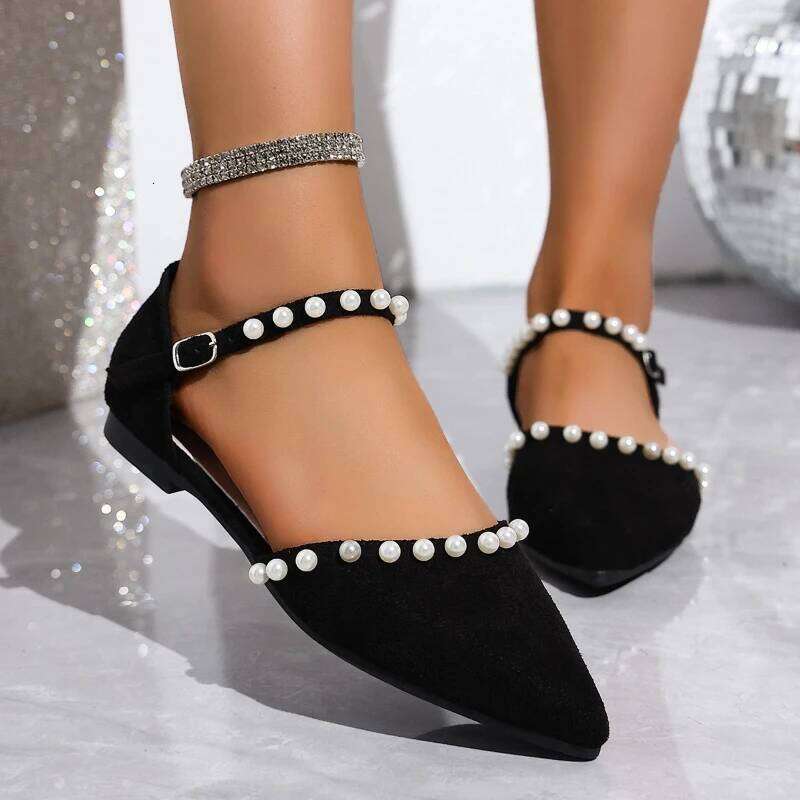 2025 Summer New Women's Simple Fashion Sandals with Beaded Buckle and Strap Design Comfortable Flat Shoes