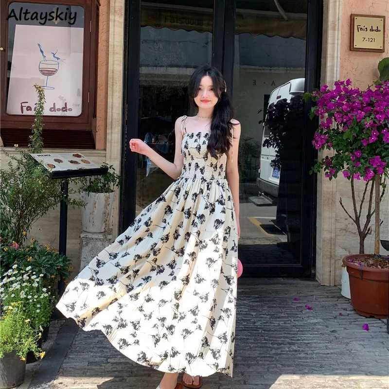 Sleeveless Dress Women Floral Printed Summer Holiday Loose Gentle Temper All-match Fashion Fairycore Daily Leisure Maxi Vestidos X260306