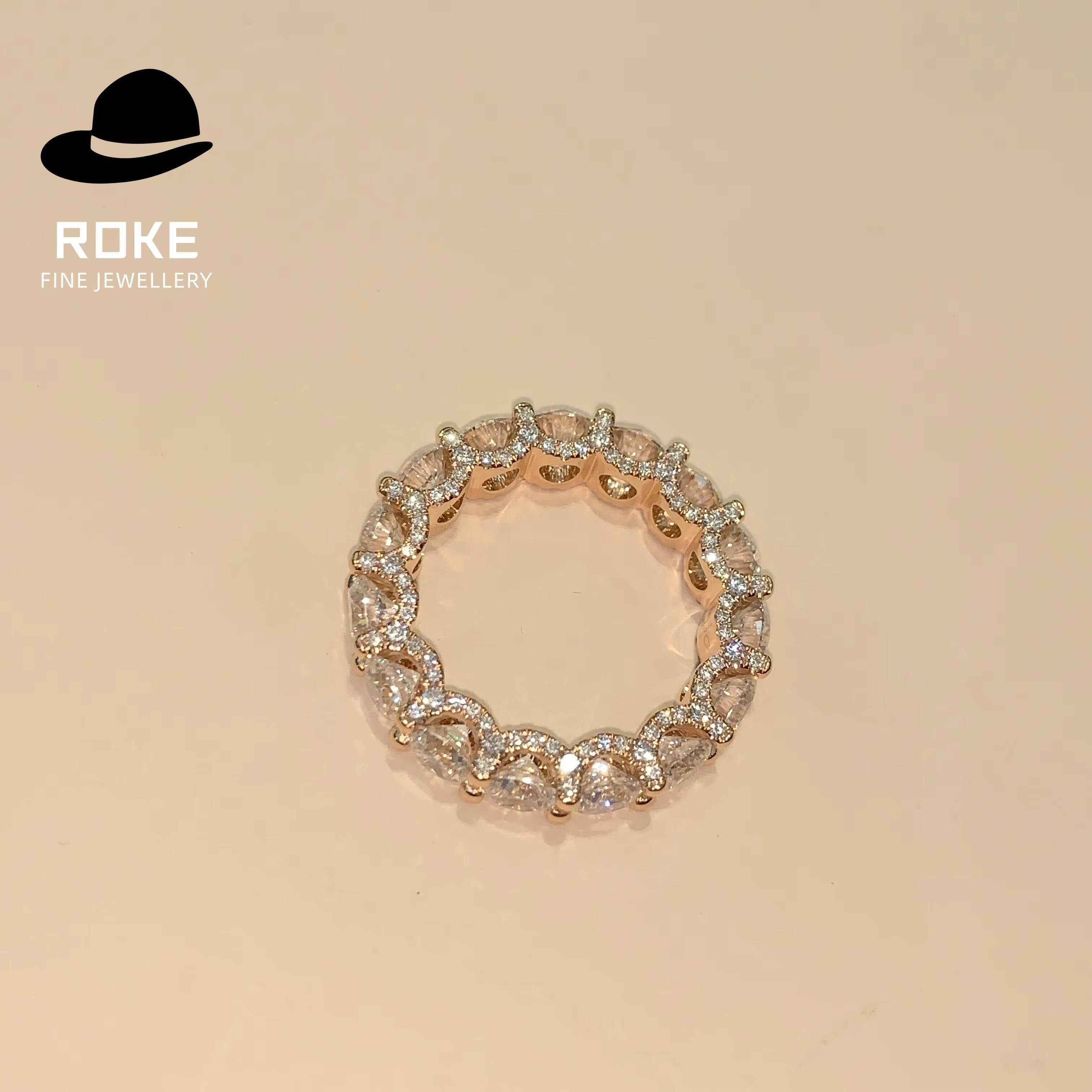 Luxury 9K-18K Rose Gold Customised Eternity Ring Lab Grown Round-cut Diamonds Encircling the Band Set in a Pave