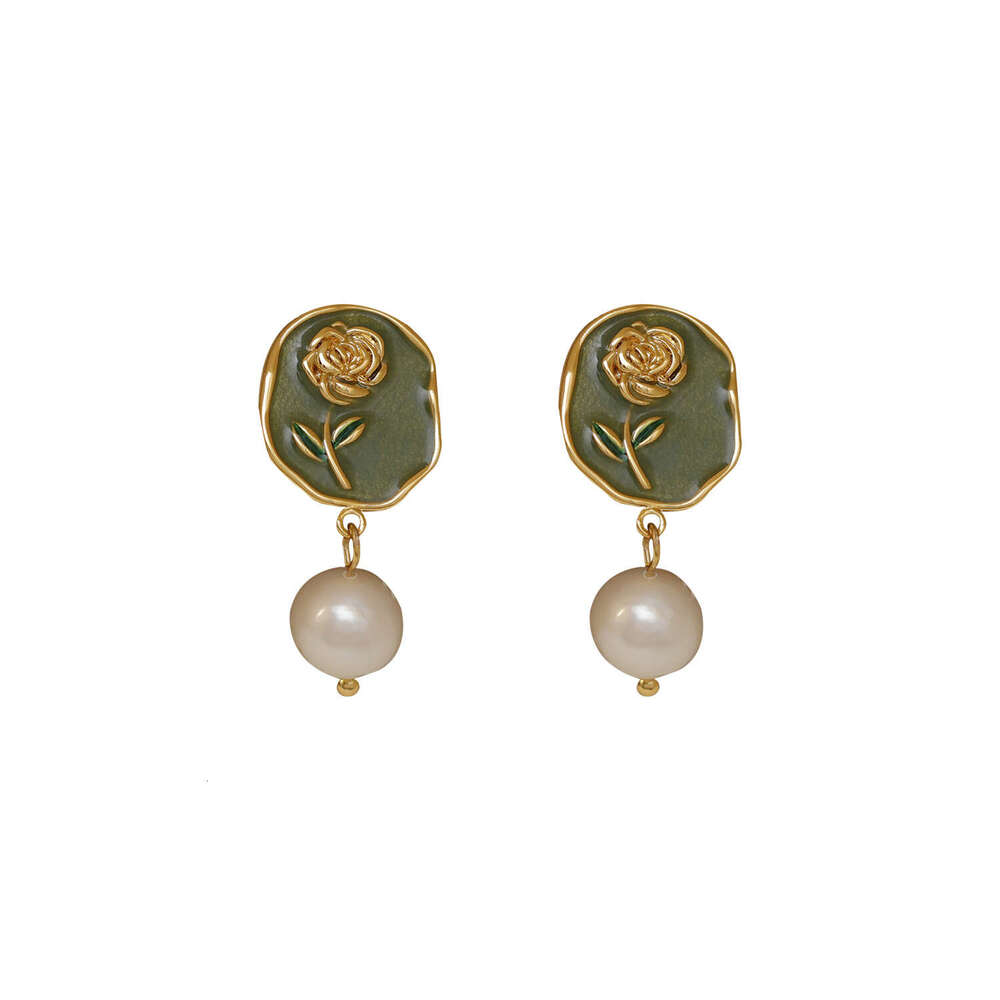 925 Silver Needle French Vintage Court Earrings With Natural Freshwater Pearls And Rose Flower Studs