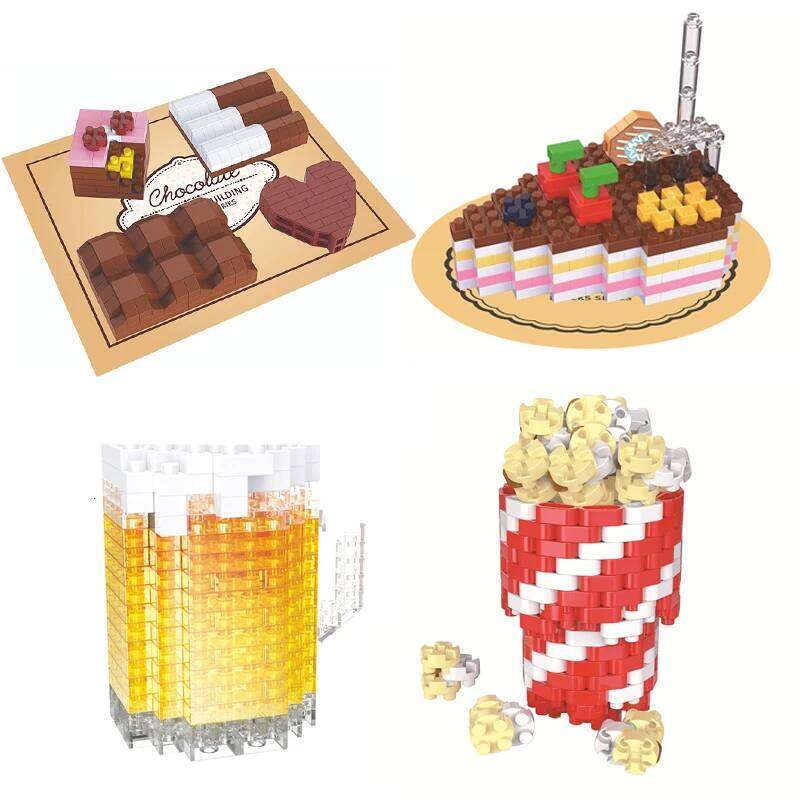 Mini Food Building Blocks Popcorn Beer Sushi Chocolate Model Micro Particle Diamond Brick DIY Children's Fun Assembled Toy Gift Z260306