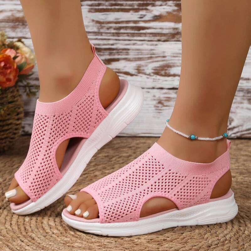 2026 Summer New Women's Trendy Open toed Sandals with Mesh Fashion Design Simple and Lightweight Casual Shoes