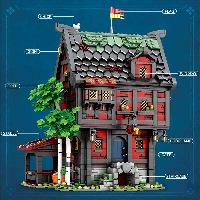 3214PCS Crusader Blocks European Street View Hotel Building MOC Model Bricks Desktop Ornaments Kids Toys Gifts Z260306