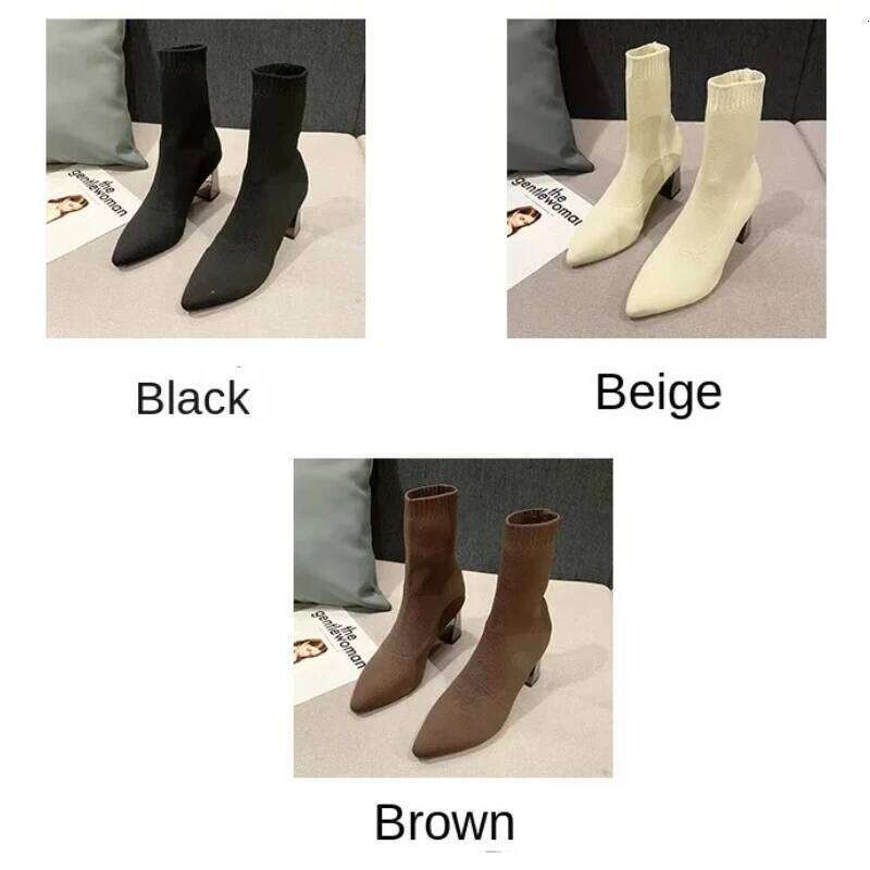 2025 Winter New Pointed Slimming Socks and Casual Fashion Thick High Heels Women's Boots