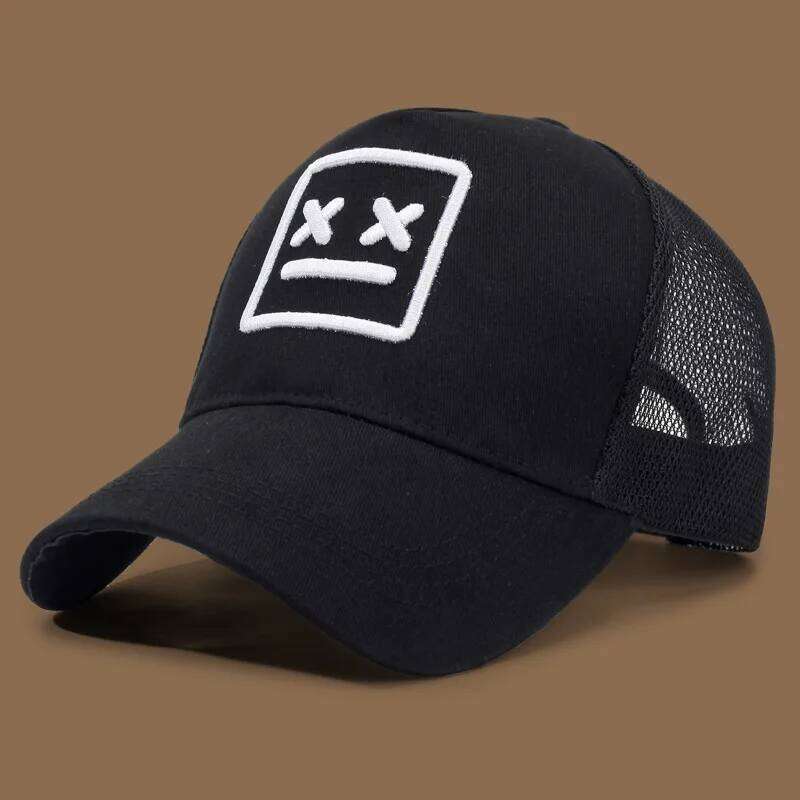 Men's smiling face embroidered baseball cap, fashionable truck driver hat, outdoor adjustable sun protection casual hat suitable Y260304