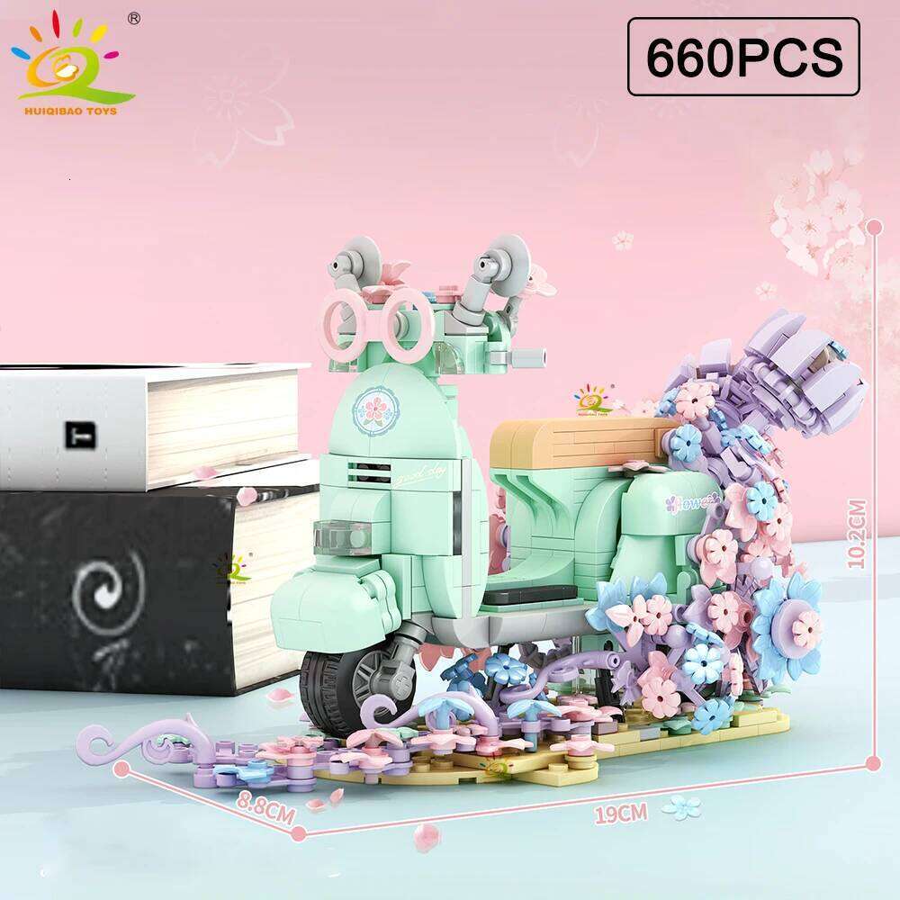 HUIQIBAO MOC Balloon Motorcycle Model Building Block Motorbike Car Brick Toy Home Desk DIY Decoration Assemble Game for Children Z260306
