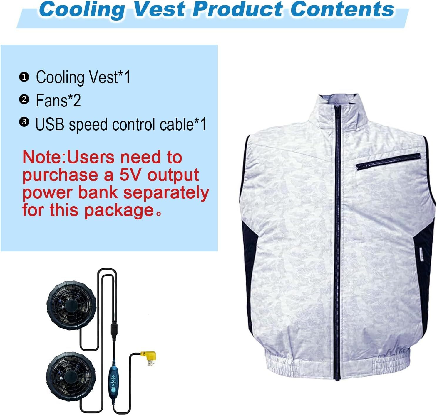 Cooling Vest for Men and Women Air Conditioning Fans, Water-resistant Surface, Lightweight, Quick Dry with UV Protection