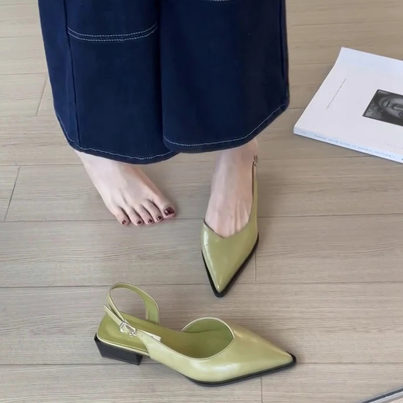 Summer Fashion Pointed Toe Women Sandals Shallow Low Heel Slingbacks Ladies Casual Dress Street Style Shoes 260303