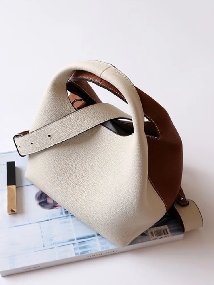 Women Singel Shoulder Bag Cow Genuine Leather Casual Bucket Fashion Handbag Office Ladies Crossbody Bags 260227