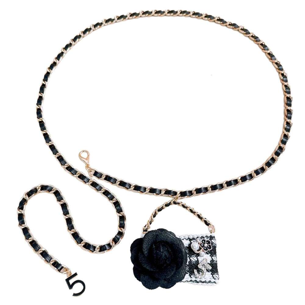 Elegant fashionable camellia-decorated small bag chain, cute and sweet clothing accessory for women, ins-style waist chain