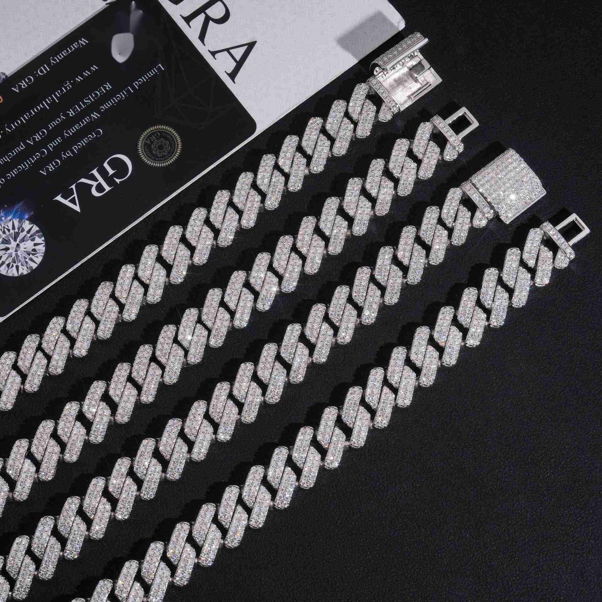 New 925 Silver Moissanite Cuban Chain 14MM Double Row Full Diamond Hip Hop Jewelry HIPHOP Necklace