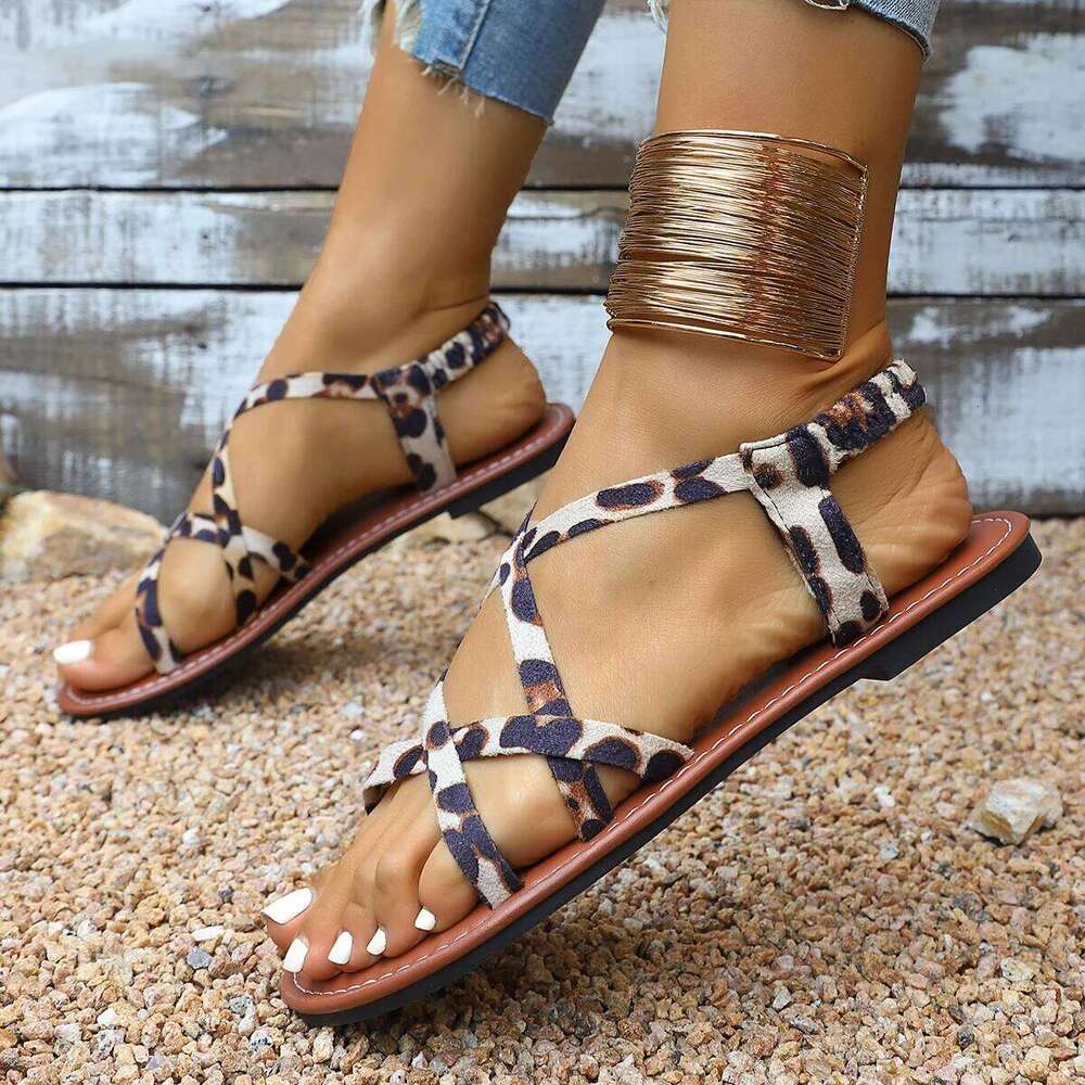 2025 Summer Flats Leopard Sandals Women Cozy Casual Shoes New Walking Slippers Outdoor Beach Slides Flip Flops