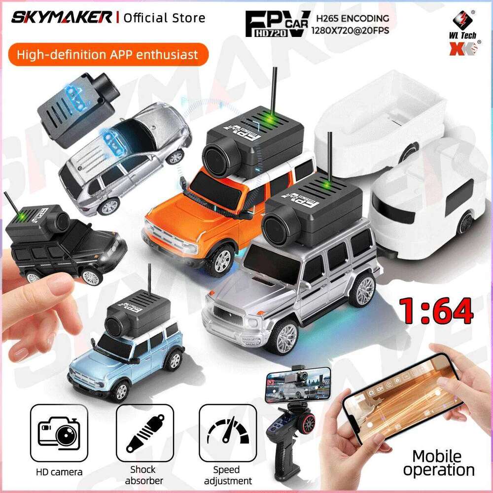 Wltoys FPV APP 1:64 Remote Control Camera 2.4GHz Led Ambient Lights Mini RC Car Toys for Boys Gift C260305