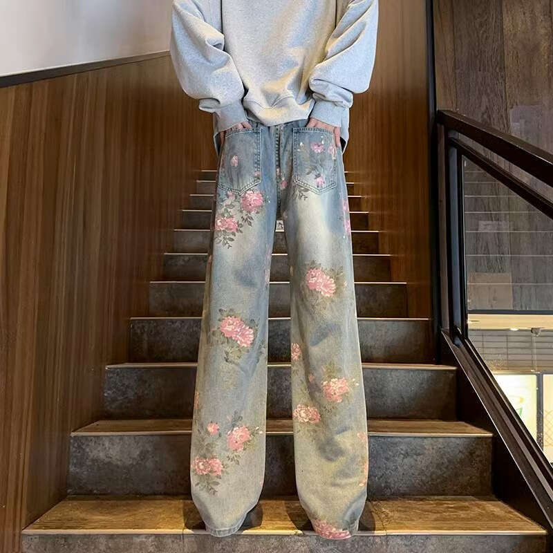 Chao Lun Denim Jeans, New Collection, Printed High Street Casual Pants, Men's Trendy Autumn Long Pants