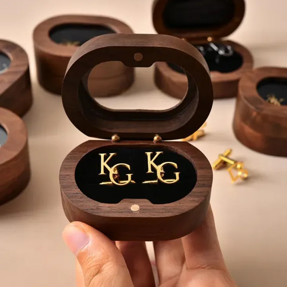 Customized Personalized Letters Stainless Steel Cufflinks Wooden Box Packaging Cufflinks Suits Groomsmen 260302