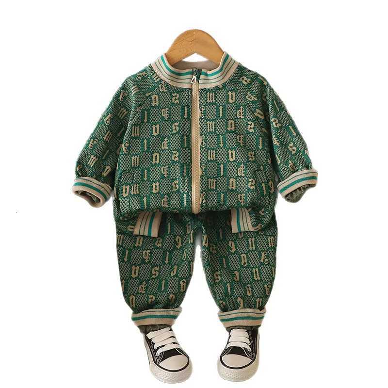 Kids Tracksuits 2Pcs, 2025 Spring Autumn Monogram Jacquard Jacket & Pants Set, Boys Casual Sports Outfits 5YT260306