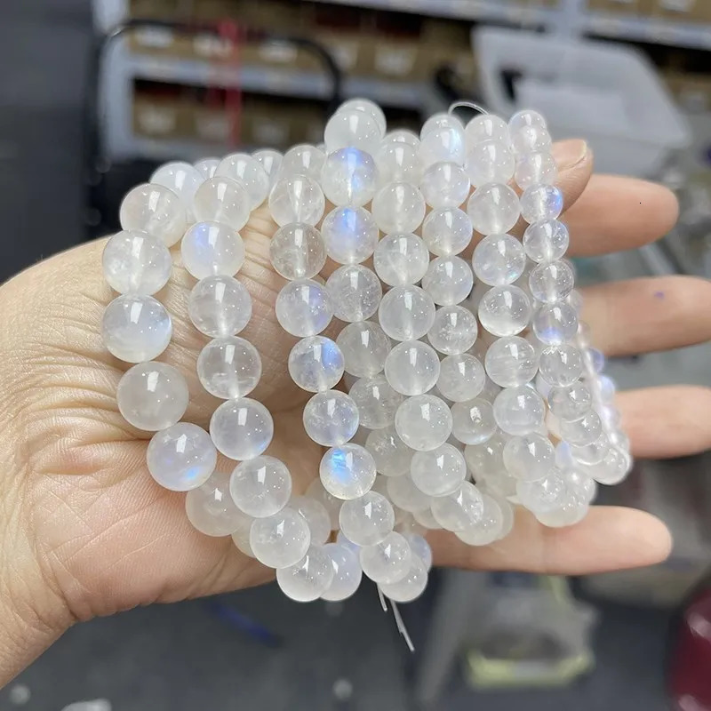 JD Natural Blue Moonstone Round Bead Strand Bracelets Women Men Charm Blue Flash Beads Energy Elastic Wrist Yoga Jewelry 260302