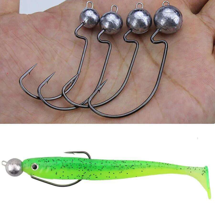 5Pcs 3.5g 5g 7g 10g 14g Fishing jig with offset ,Round head ,high carbon steel narrow belly fishing hook S260305